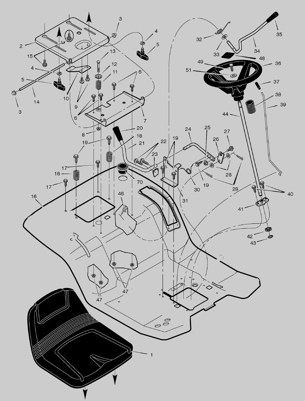Seat Deck Diagram and Parts List for 461005X68A 2004 Briggs and Stratton Lawn Tractor